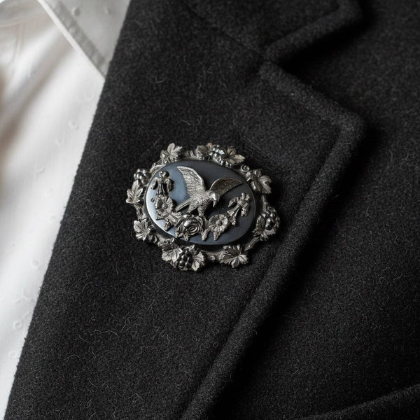 Antique Victorian Vulcanite Eagle Mourning Brooch Pin - Boylerpf