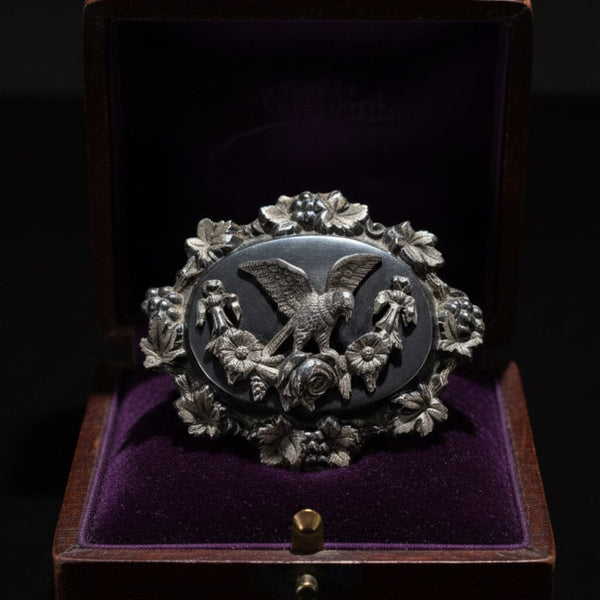 Antique Victorian Vulcanite Eagle Mourning Brooch Pin - Boylerpf