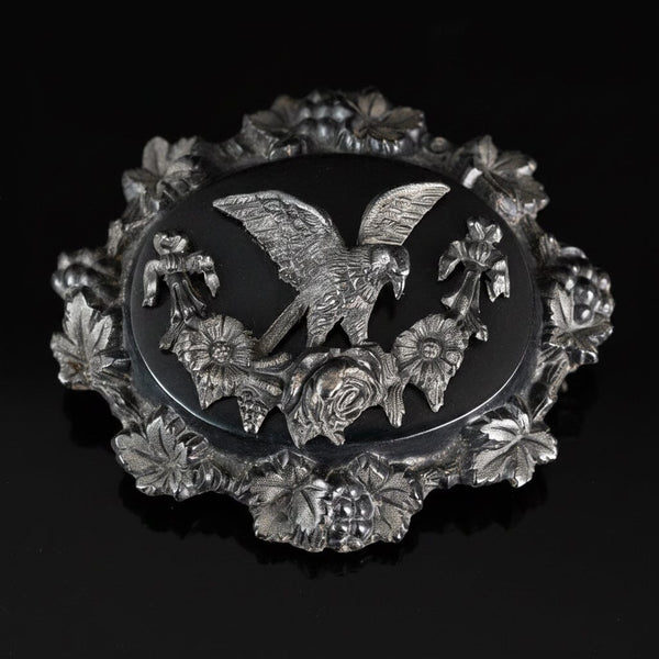 Antique Victorian Vulcanite Eagle Mourning Brooch Pin - Boylerpf
