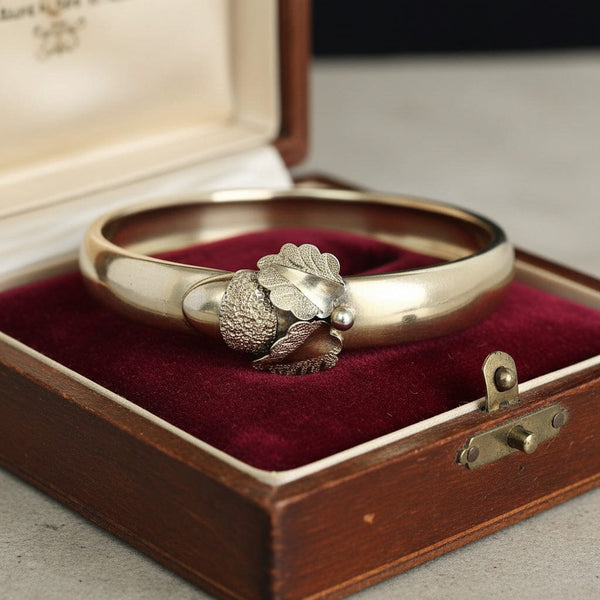 Antique Victorian Sterling Silver Acorn Bangle Bracelet
