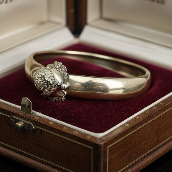 Antique Victorian Sterling Silver Acorn Bangle Bracelet