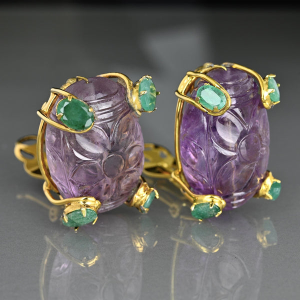 Vintage Iradj Moini Amethyst Emerald Statement Earrings