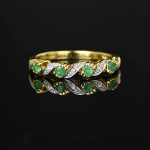 Vintage Half Eternity Diamond Emerald Ring Band - Boylerpf