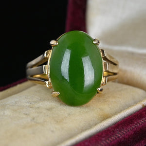 Vintage 14K Gold Solitaire Jade Cabochon Ring - Boylerpf