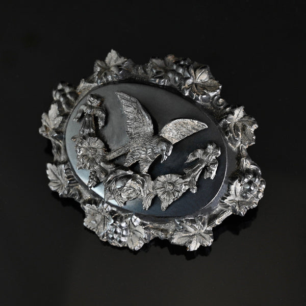 Antique Victorian Vulcanite Eagle Mourning Brooch Pin - Boylerpf