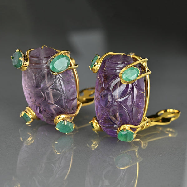 Vintage Iradj Moini Amethyst Emerald Statement Earrings