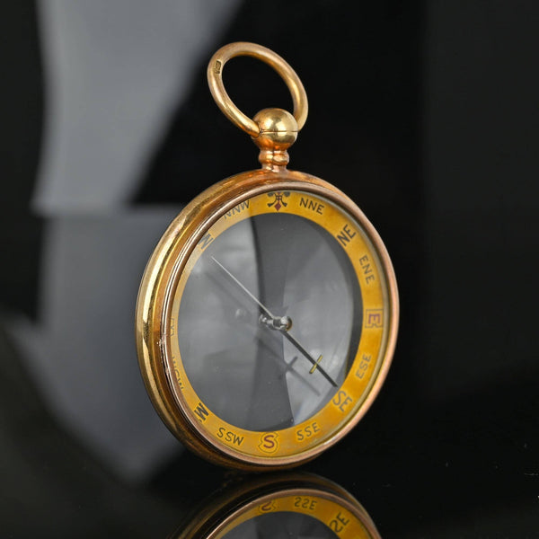 ON HOLD Large Antique 15K Gold Working Compass Fob Pendant w Case - Boylerpf