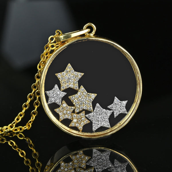 Unique 14K Gold 1 CTW Diamond Star Shaker Pendant Necklace - Boylerpf