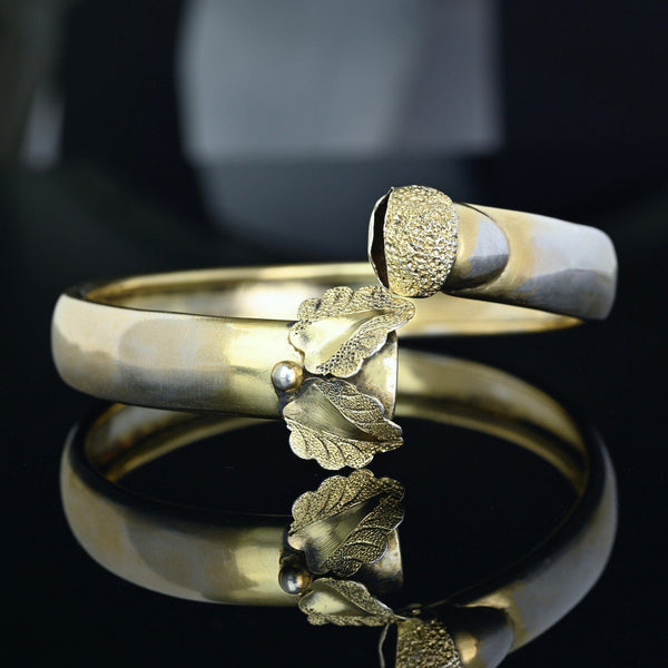 Antique Victorian Sterling Silver Acorn Bangle Bracelet