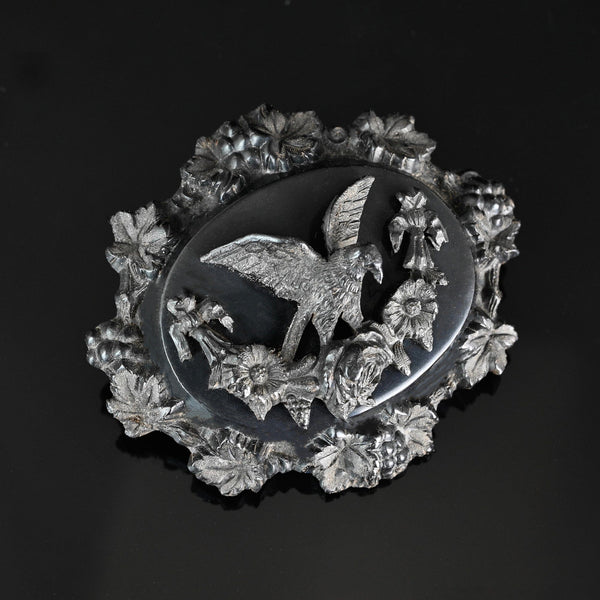 Antique Victorian Vulcanite Eagle Mourning Brooch Pin - Boylerpf
