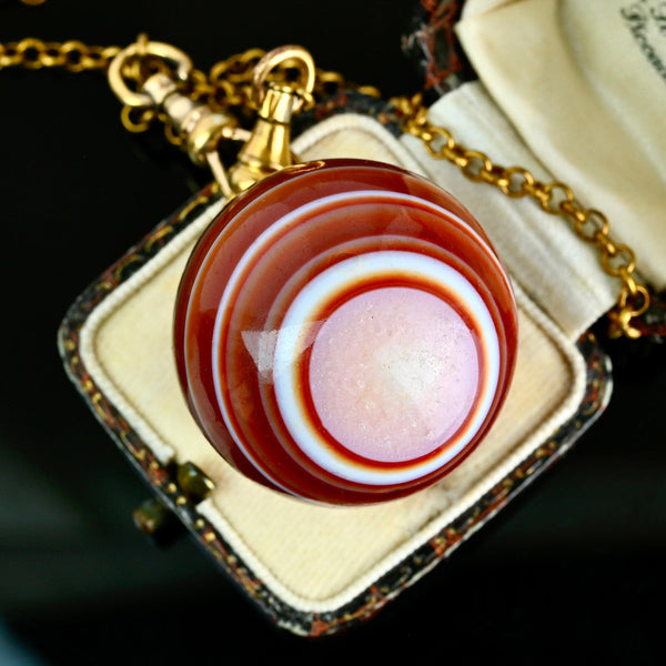 Magnificent Antique Banded Agate Orb Pendant Necklace - Boylerpf