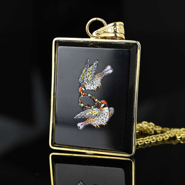 Antique Lovebird Micro Mosaic Onyx Pendant in 14K Gold - Boylerpf
