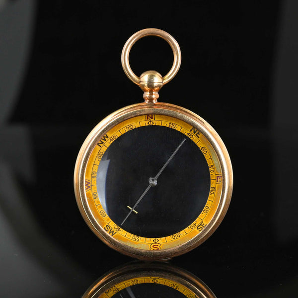 Final Payment Large Antique 15K Gold Working Compass Fob Pendant w Case - Boylerpf