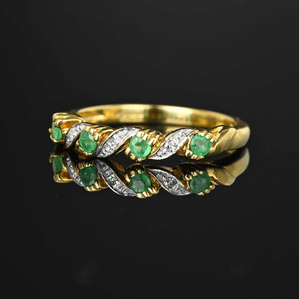 Vintage Half Eternity Diamond Emerald Ring Band - Boylerpf
