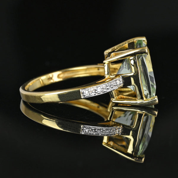 Vintage 14K Gold Diamond 6.5 CTW Green Prasiolite Ring - Boylerpf