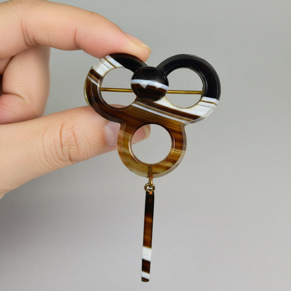 Antique Victorian Scottish Banded Agate Brooch 19th Century