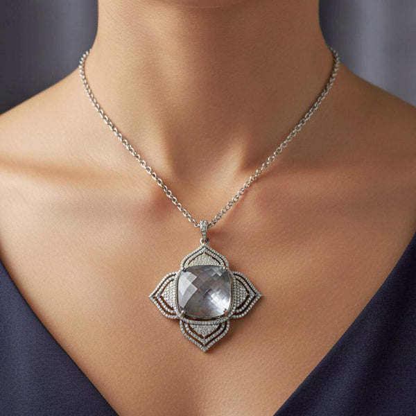 Vintage Rock Crystal Diamond Pendant Sterling Silver - Boylerpf