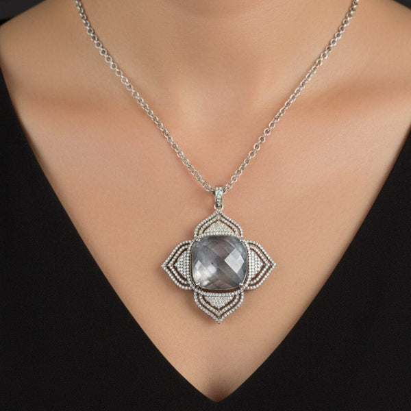 Vintage Rock Crystal Diamond Pendant Sterling Silver - Boylerpf