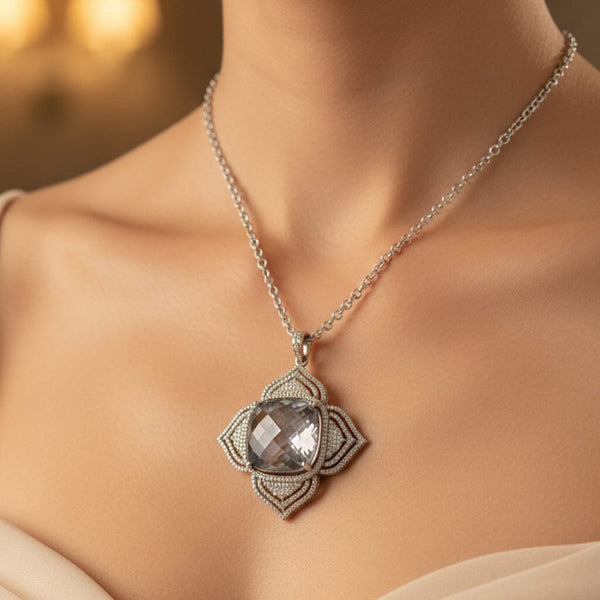 Vintage Rock Crystal Diamond Pendant Sterling Silver - Boylerpf
