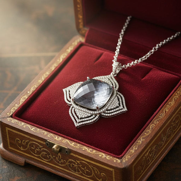 Vintage Rock Crystal Diamond Pendant Sterling Silver - Boylerpf