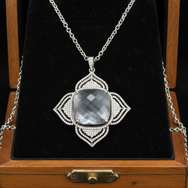 Vintage Rock Crystal Diamond Pendant Sterling Silver - Boylerpf