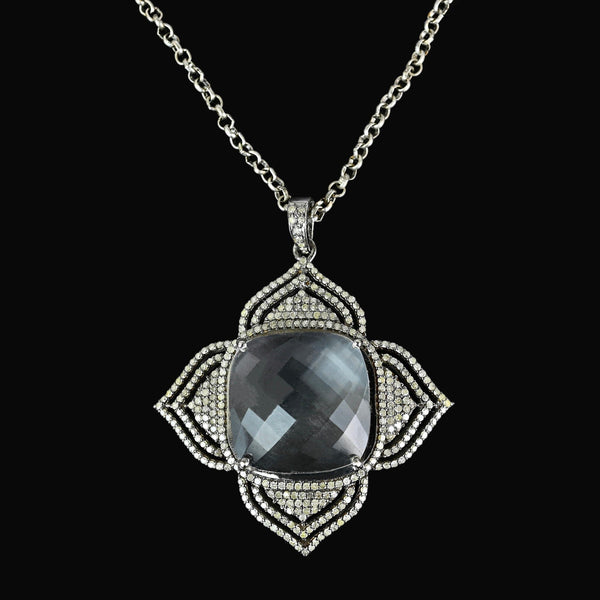 Vintage Rock Crystal Diamond Pendant Sterling Silver - Boylerpf