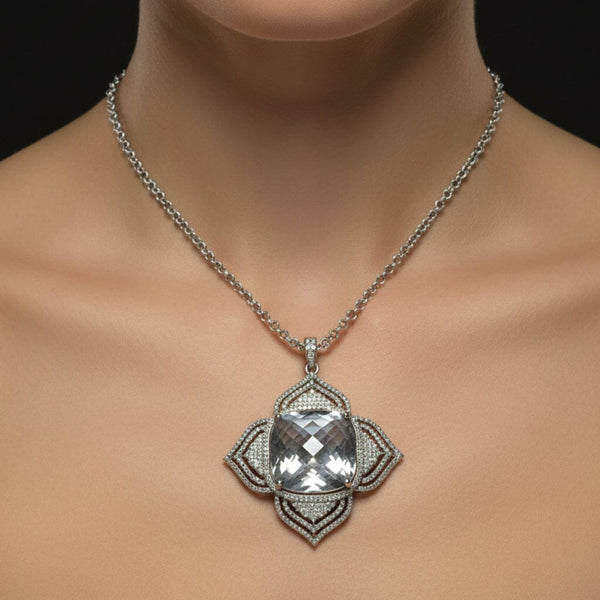 Vintage Rock Crystal Diamond Pendant Sterling Silver - Boylerpf