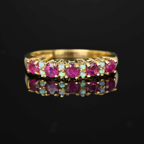 Vintage Gold Opal and Ruby Stacking Ring Band - Boylerpf