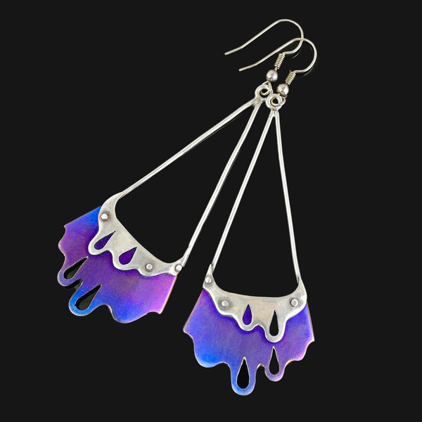 Norman Grant Titanium Dust Enamel Chandelier Earrings - Boylerpf