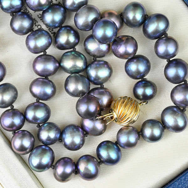 Vintage 14K Gold 9mm Peacock Pearl Necklace - Boylerpf