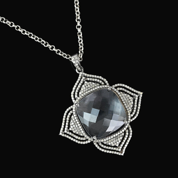 Vintage Rock Crystal Diamond Pendant Sterling Silver - Boylerpf