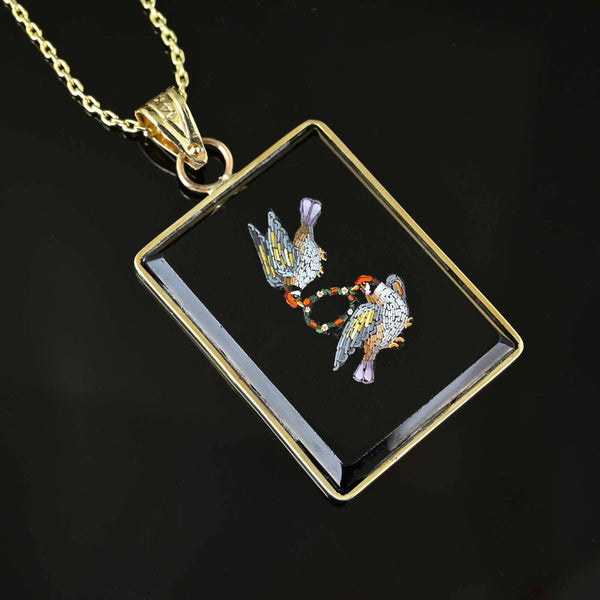 Antique Lovebird Micro Mosaic Onyx Pendant in 14K Gold - Boylerpf