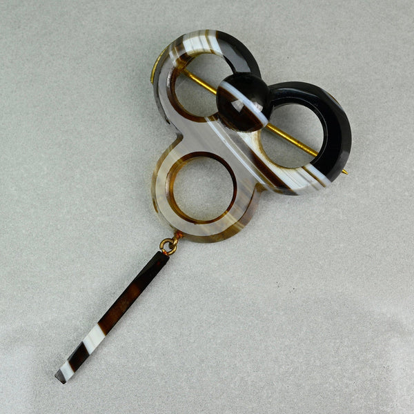 Antique Victorian Scottish Banded Agate Brooch 19th Century