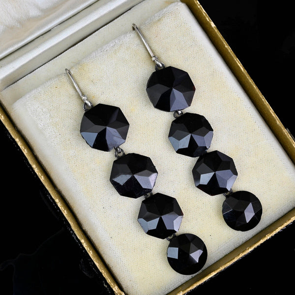 Antique Victorian Chandelier French Jet Earrings - Boylerpf