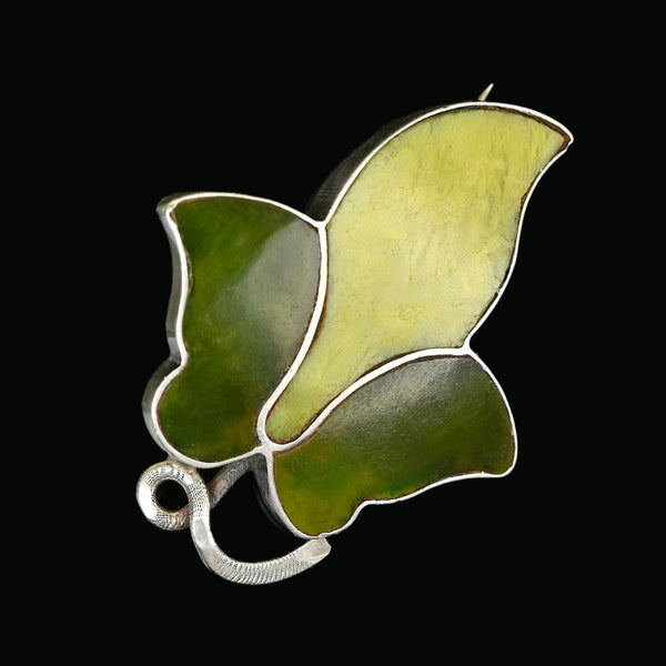 Antique Irish Agate and Connemara Marble Ivy Leaf Brooch - Boylerpf