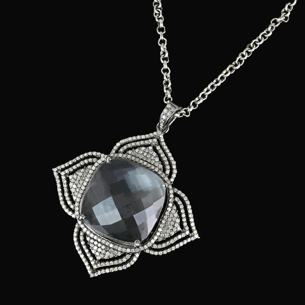 Vintage Rock Crystal Diamond Pendant Sterling Silver - Boylerpf