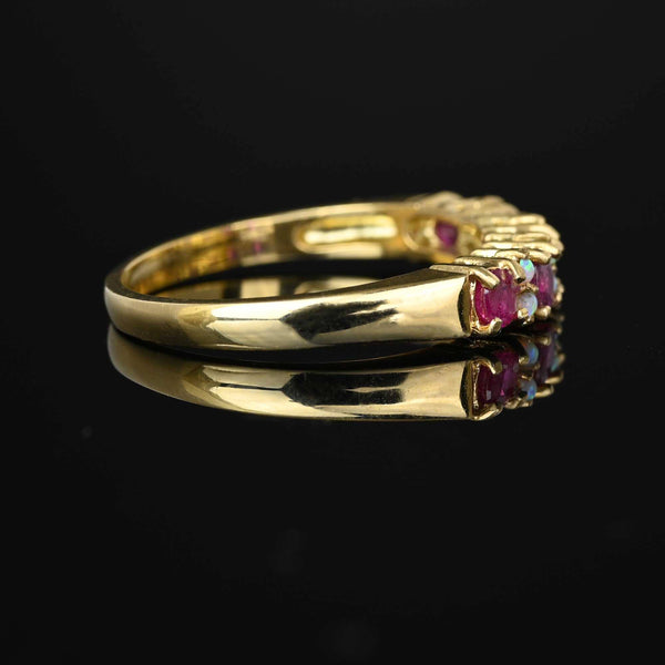 Vintage Gold Opal and Ruby Stacking Ring Band - Boylerpf