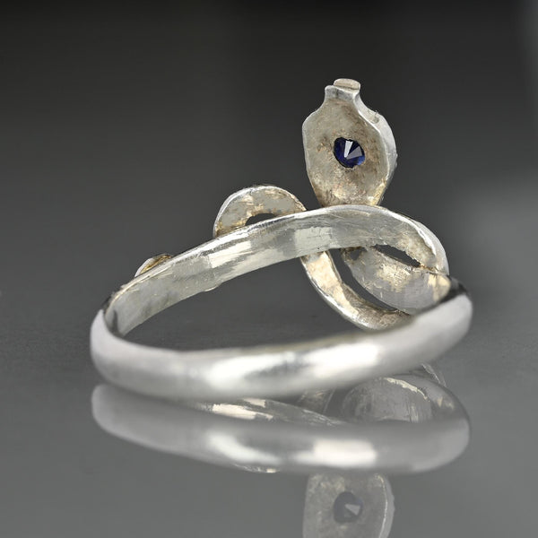 Vintage Sterling Silver Snake Ring with Natural Blue Sapphire
