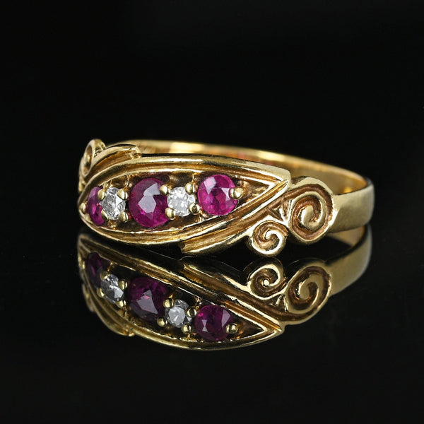 Antique 14K Gold Five Stone Diamond Ruby Ring Band - Boylerpf