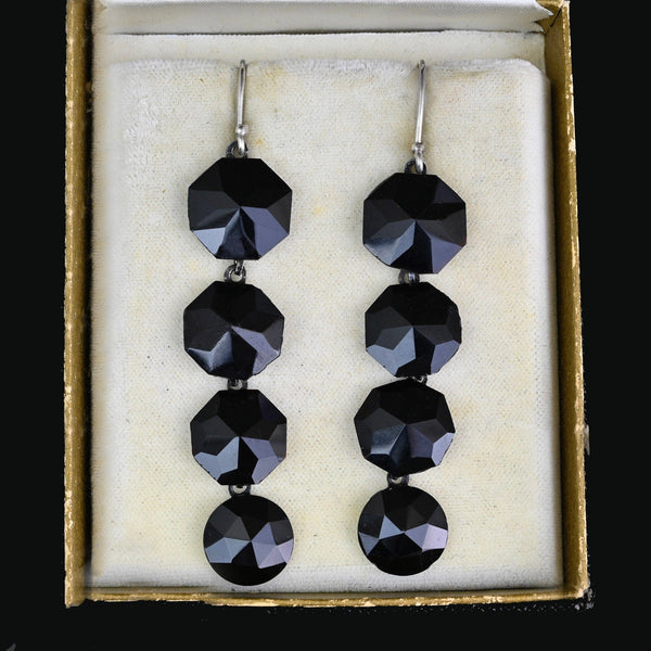 Antique Victorian Chandelier French Jet Earrings - Boylerpf