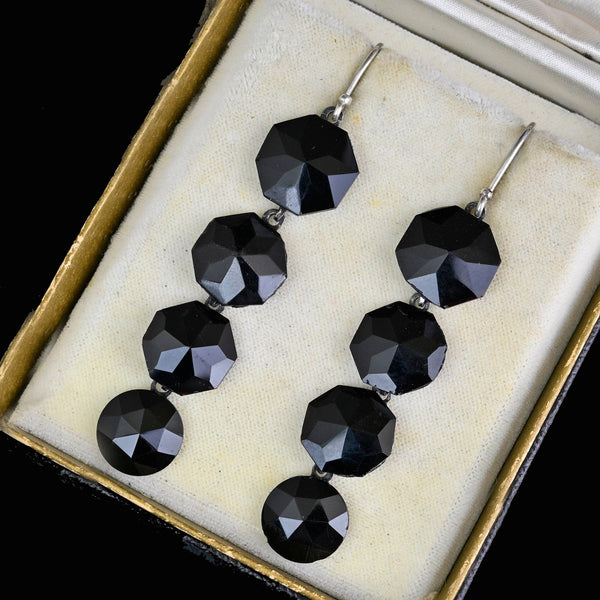 Antique Victorian Chandelier French Jet Earrings - Boylerpf