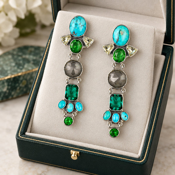 Vintage Federico Jimenez Turquoise Sterling Silver Earrings