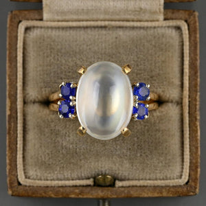 Vintage 14K Gold Moonstone and Blue Sapphire Ring - Boylerpf