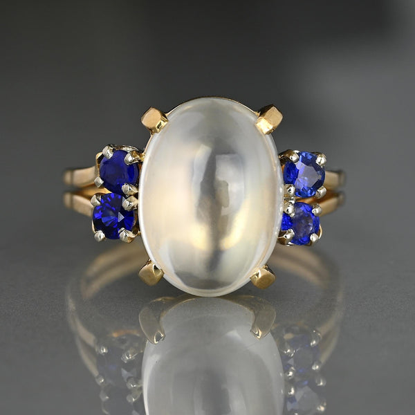 Vintage 14K Gold Moonstone and Blue Sapphire Ring - Boylerpf