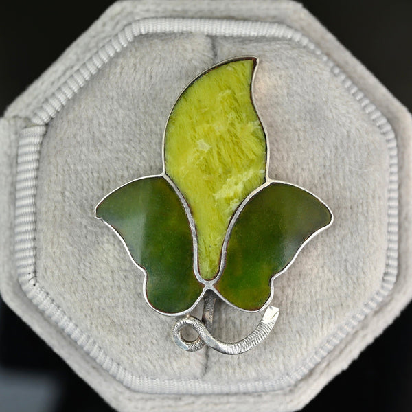 Antique Irish Agate and Connemara Marble Ivy Leaf Brooch - Boylerpf
