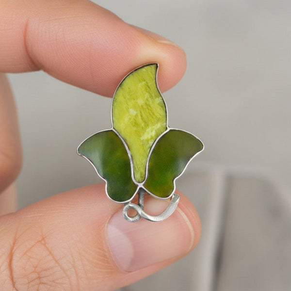 Antique Irish Agate and Connemara Marble Ivy Leaf Brooch - Boylerpf