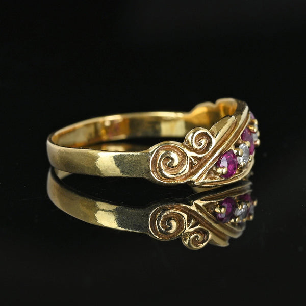 Antique 14K Gold Five Stone Diamond Ruby Ring Band - Boylerpf