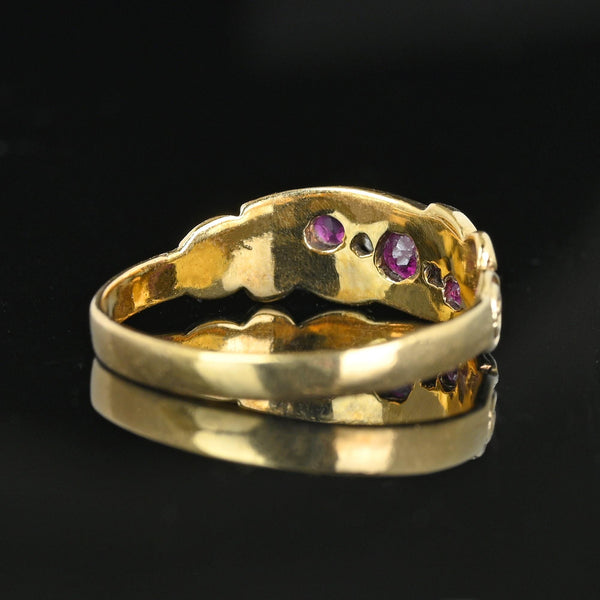 Antique 14K Gold Five Stone Diamond Ruby Ring Band - Boylerpf