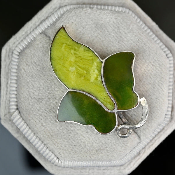 Antique Irish Agate and Connemara Marble Ivy Leaf Brooch - Boylerpf
