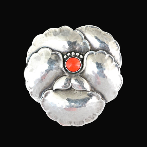 Georg Jensen Sterling Silver Pansy Coral Brooch No. 113 - Boylerpf